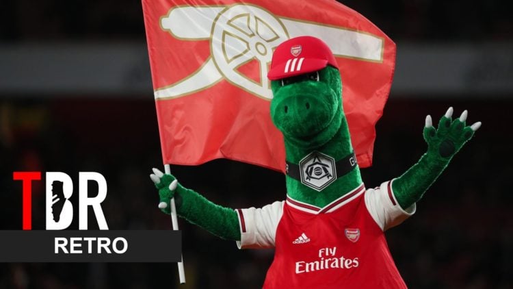 An image of Gunnersaurus celebrating at Arsenal
