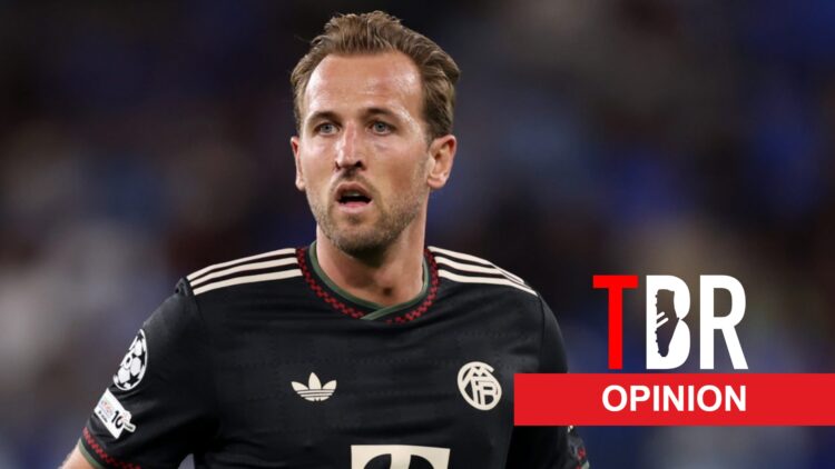 Bayern Munich star Harry Kane, with TBR opinion banner overlaid.
