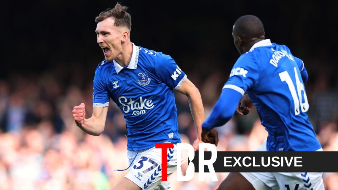 Everton midfielder James Garner celebrates scoring against AFC Bournemouth at Goodison Park