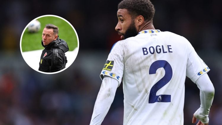 Jayden Bogle of Leeds United during the Premier League match between Leeds United and Newcastle United at Elland Road (Right) Head Coach Craig Bell...