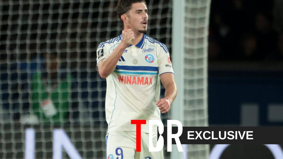 Strasbourg striker Joaquin Panichelli celebrates scoring against Paris Saint-Germain in Ligue 1