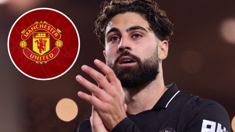 Josko Gvardiol applauds during Manchester City's draw with AS Monaco in the Champions League, alongside an inset of the Manchester United badge (to...