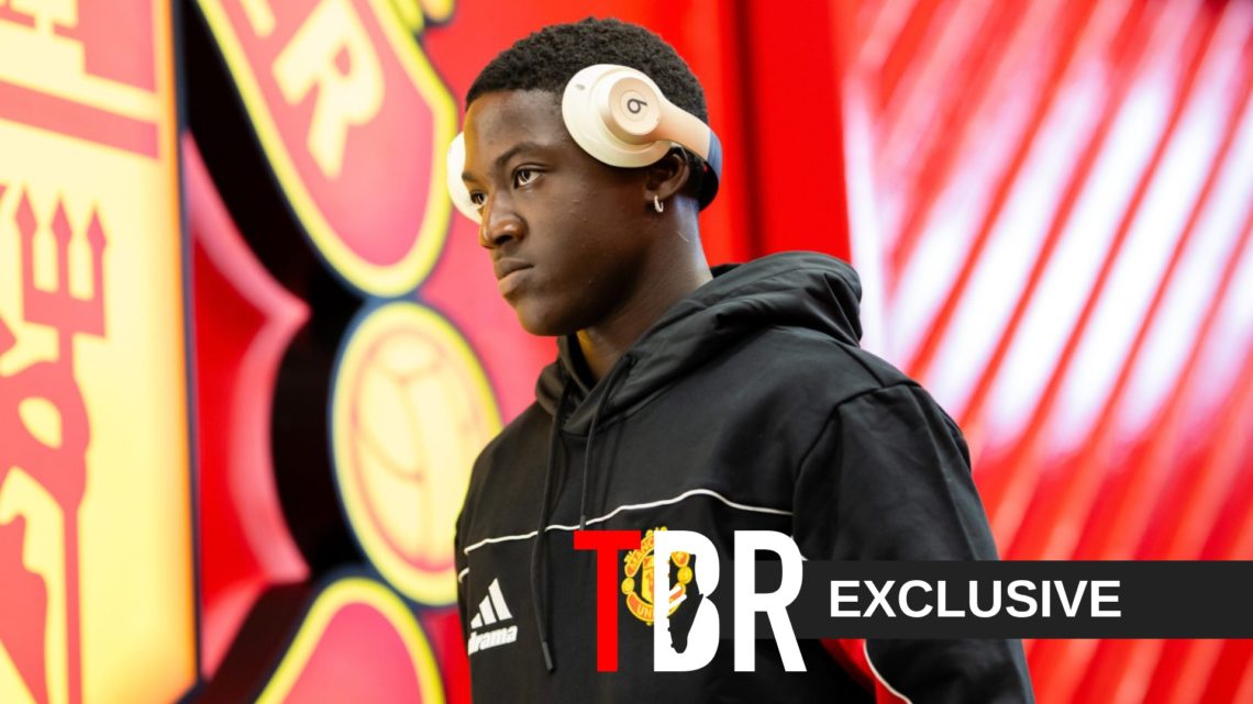 Manchester United midfielder Kobbie Mainoo arrives at Old Trafford