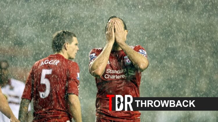 Liverpool players in the rain split image