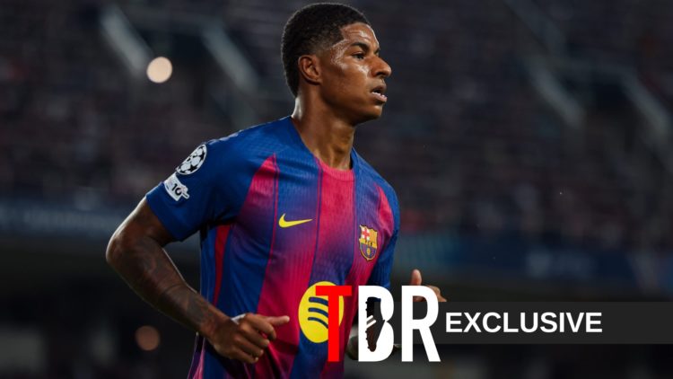 Marcus Rashford look on during Barcelona's Champions League defeat against Paris Saint-Germain