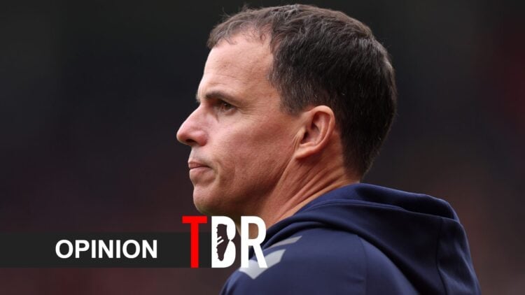 Sunderland manager Regis Le Bris with opinion banner overlaid.