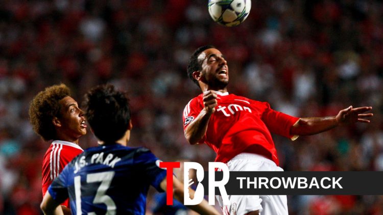 Benfica midfielder Ruben Amorim heads the ball during a Champions League match against Manchester United in 2011