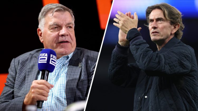 Split image of Sam Allardyce (L) and Tottenham Hotspur manager Thomas Frank (R).