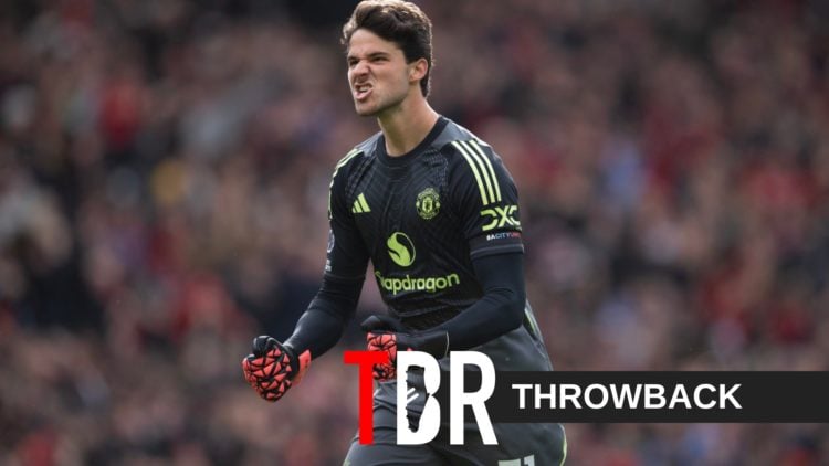 Manchester United goalkeeper Senne Lammens celebrates a goal during his side's victory against Sunderland