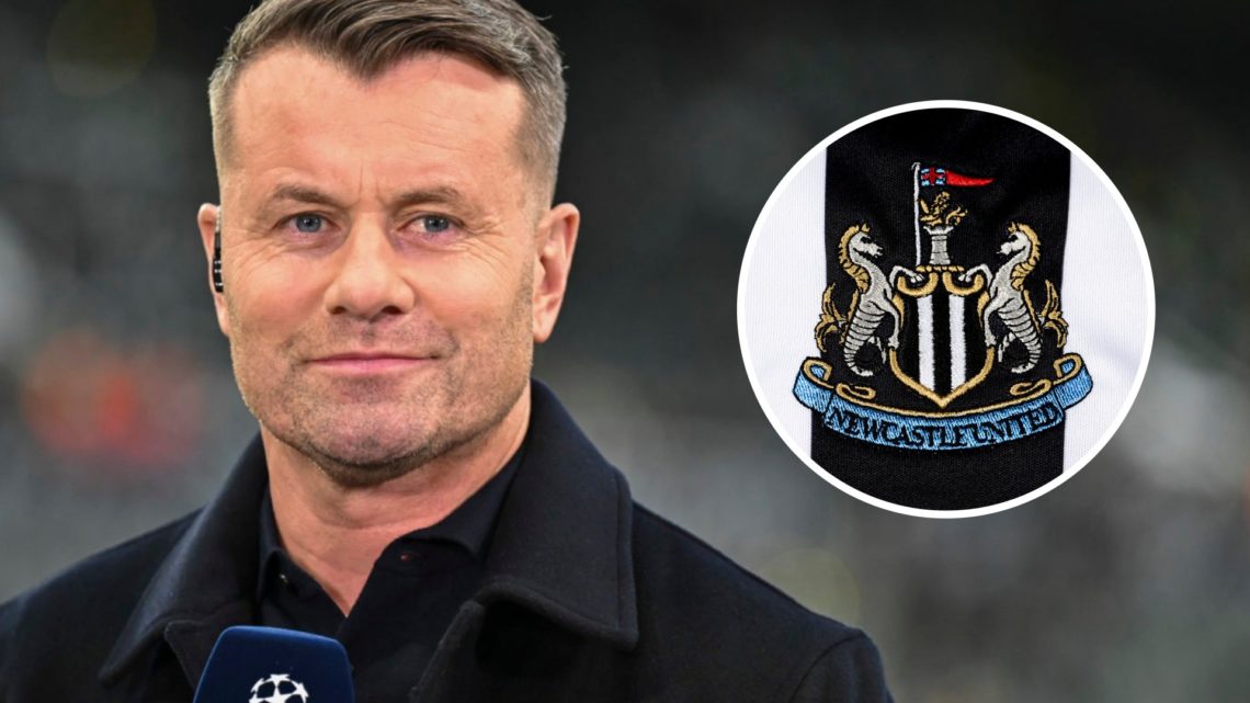 Shay Given looks on (left) and Newcastle United badge overlay (right)