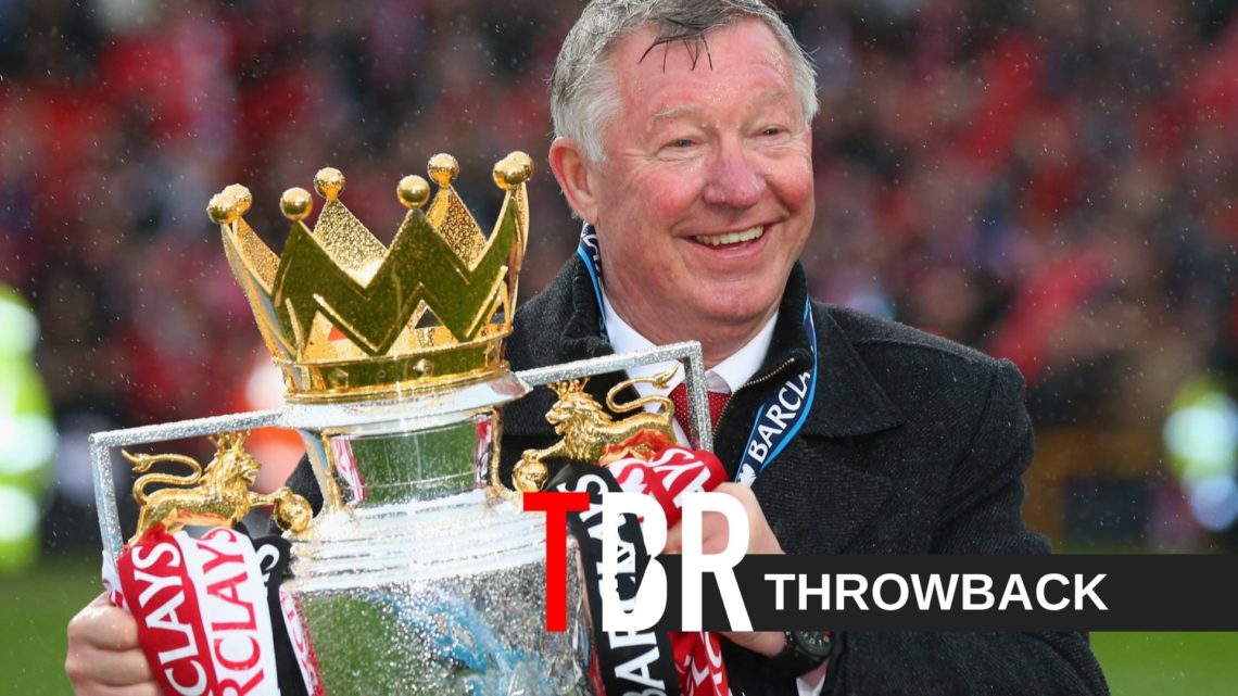Manchester United Manager Sir Alex Ferguson celebrates with the Premier League trophy following the Barclays Premier League match between Mancheste...
