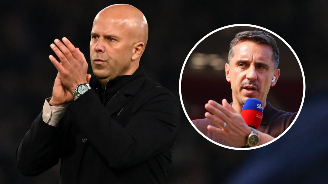 Liverpool manager Arne Slot alongside Gary Neville.