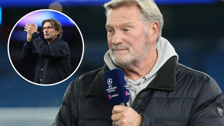 Tottenham Hotspur legend Glenn Hoddle working as a pundit. Inset of Thomas Frank after Champions League match.