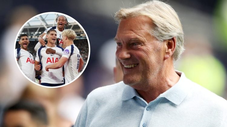 Tottenham Hotspur legend Glenn Hoddle ahead of Premier League match. Inset of Xavi Simons and Spurs teammates.