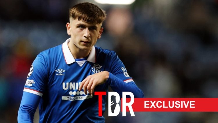 Tottenham Hotspur loanee Mikey Moore in action for Rangers in the Champions League.