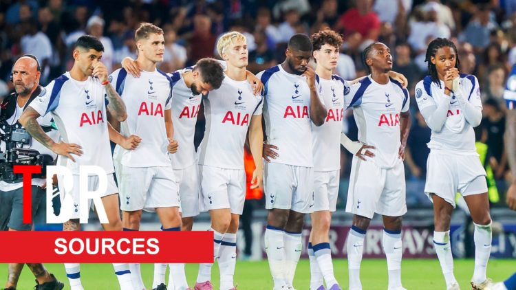 Tottenham Hotspur watch UEFA Super Cup shooutout, with Rodrigo Bentancur looking dejected.