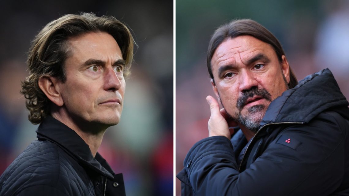 Split image of Tottenham Hotspur manager Thomas Frank (L) and Leeds United boss Daniel Farke (R).