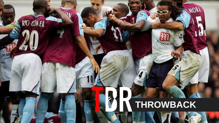 Tottenham and West Ham players have a disagrement on the pitch during the Barclays Premiership match between Tottenham Hotspur and West Ham United ...