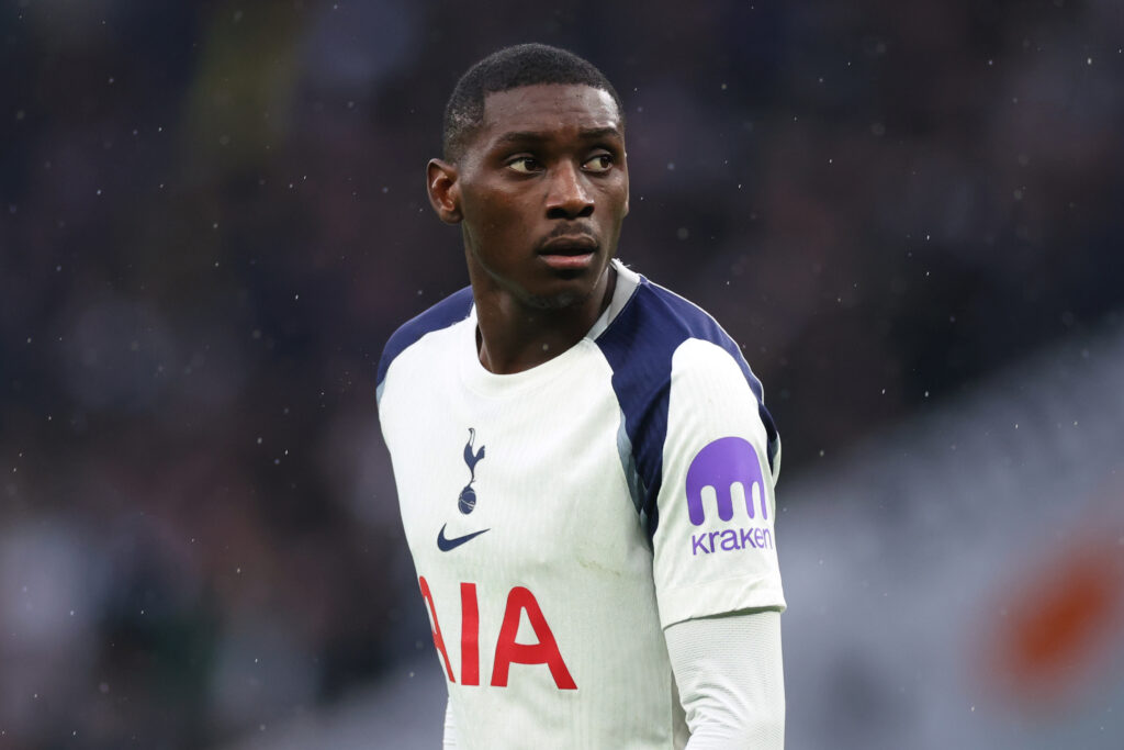 Randal Kolo Muani looks on during a Tottenham match