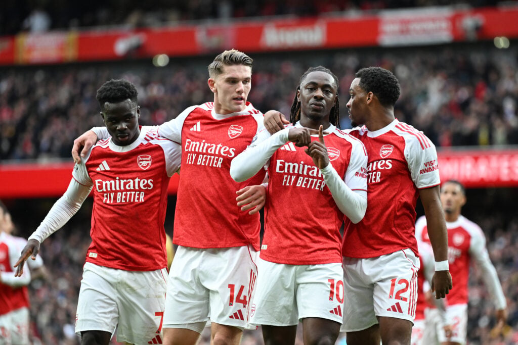 Arsenal players celebrate during the Premier League game vs Crystal Palace