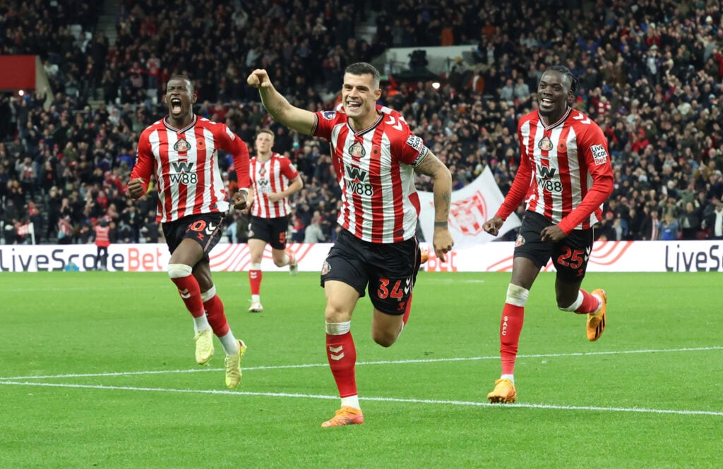 Granit Xhaka celebrates with teammates during Sunderland v Everton - Premier League