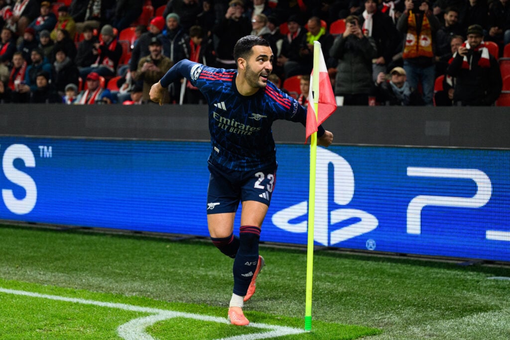 Mikel Merino celebrates scoring for Arsenal