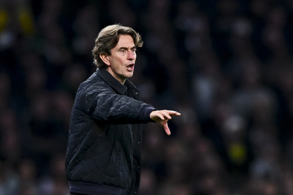 Thomas Frank instructs his players during Tottenham Hotspur v F.C. Copenhagen - UEFA Champions League 2025/26 League Phase MD4