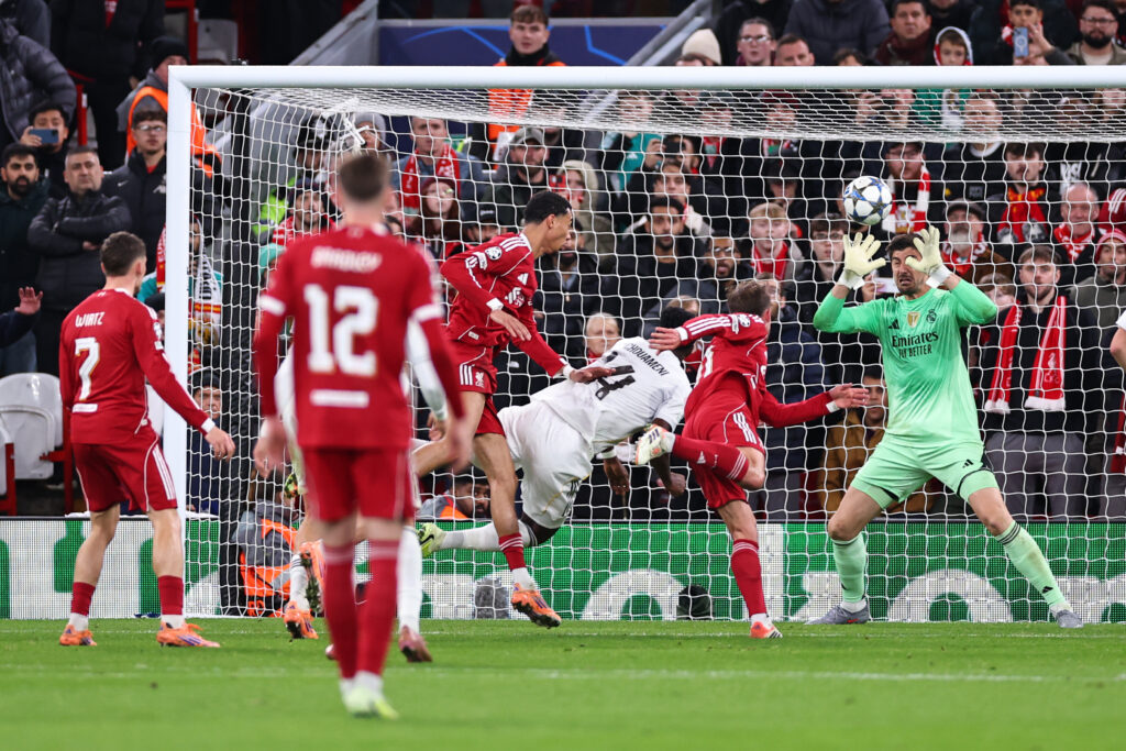 Thibaut Courtois playing for Real Madrid vs Liverpool in the Champions League