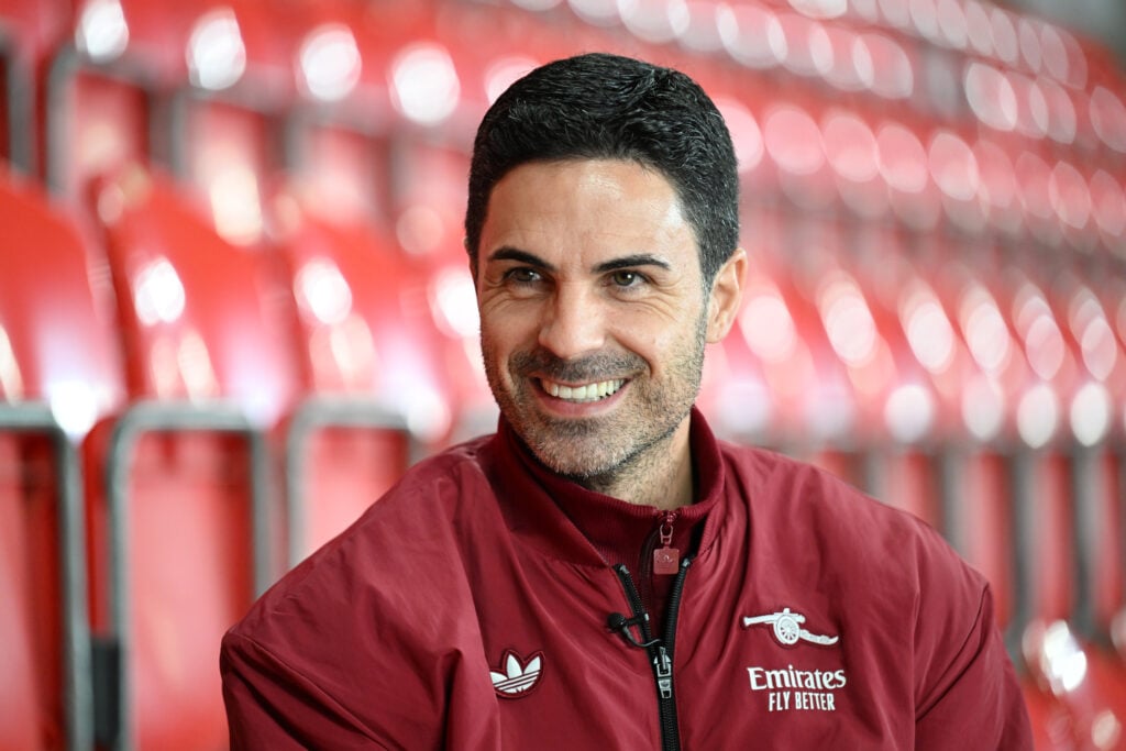 Mikel Arteta looks on during an Arsenal press conference