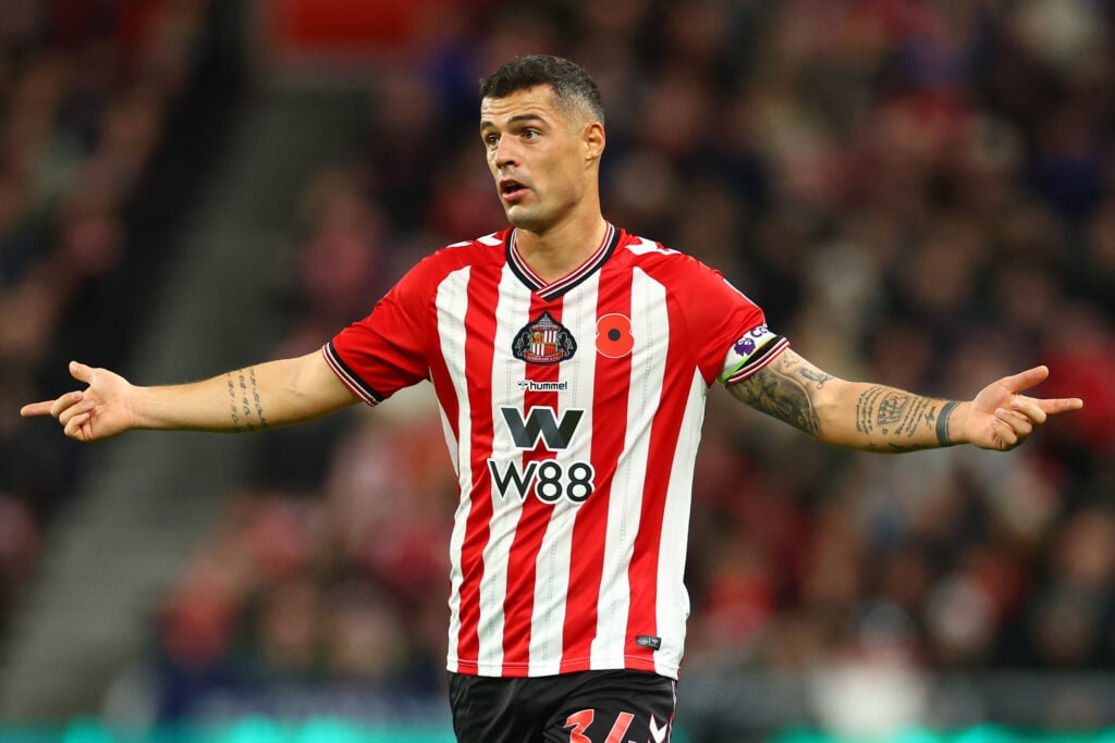 Granit Xhaka reacts during Sunderland vs Everton