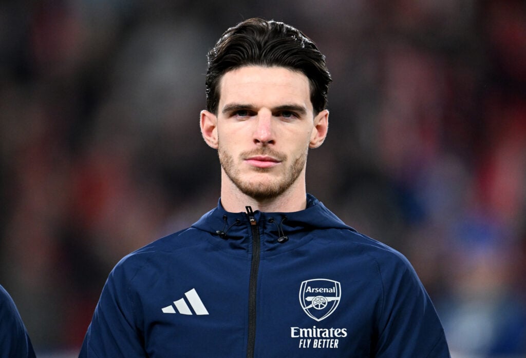 Declan Rice looks on before Slavia Prague vs Arsenal in the Champions League