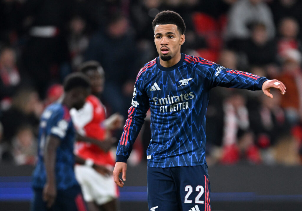 Ethan Nwaneri gestures during Slavia Prague vs Arsenal