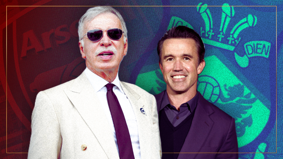 Abstract cover art featuring Arsenal owner Stan Kroenke and Wrexham co-owner Rob Mac