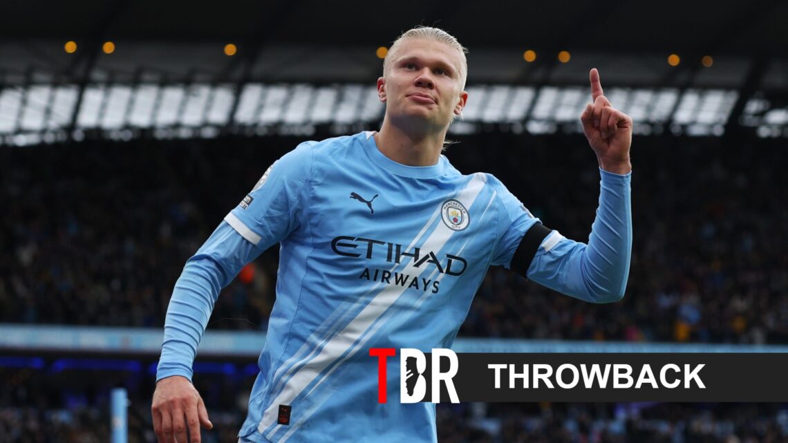 Erling Haaland with throwback banner overlaid.