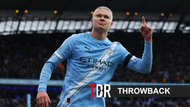 Erling Haaland with throwback banner overlaid.