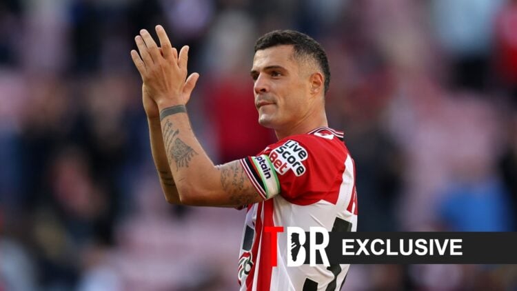 Sunderland's Granit Xhaka with exclusive banner overlaid.