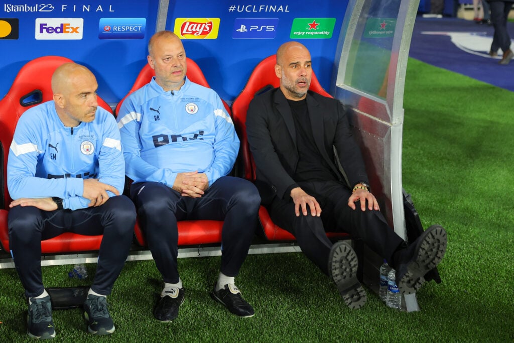 Pep Guardiola and Enzo Maresca watching the UEFA Champions League final between Inter Milan and Manchester City