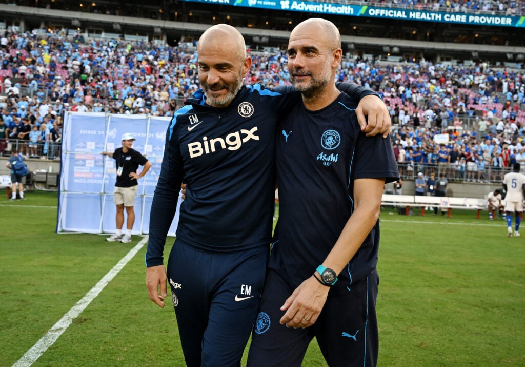 Enzo Maresca and Pep Guardiola embrace