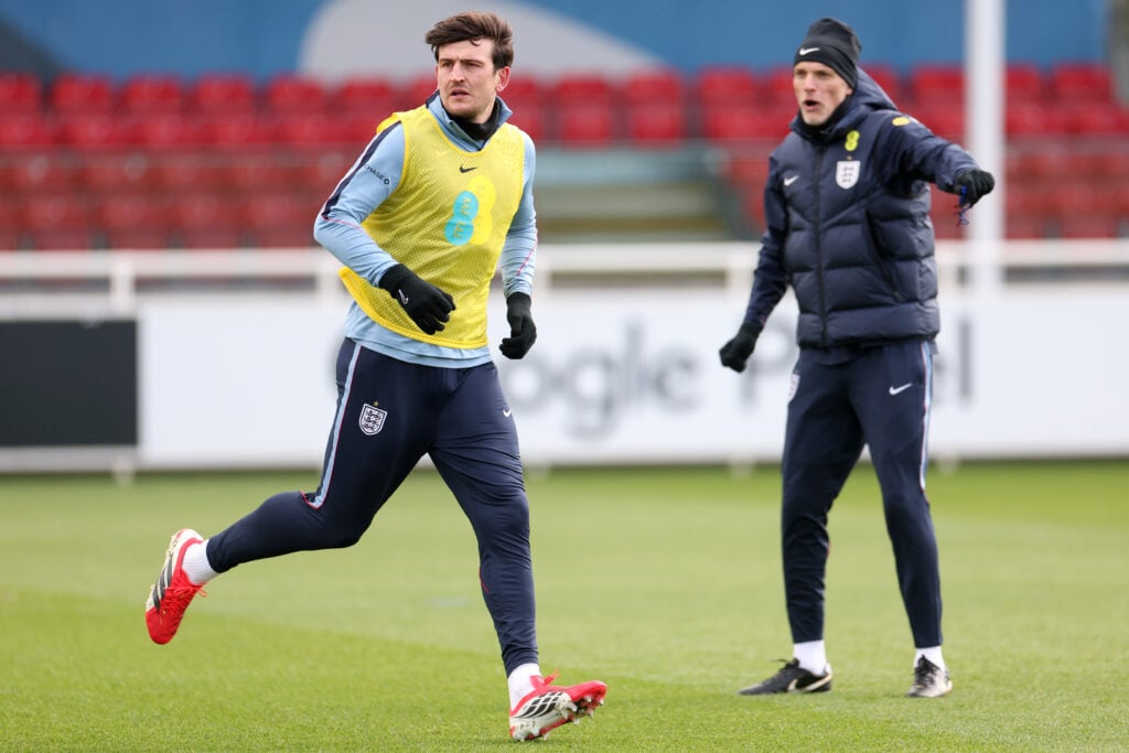 Harry Maguire and Thomas Tuchel in England training