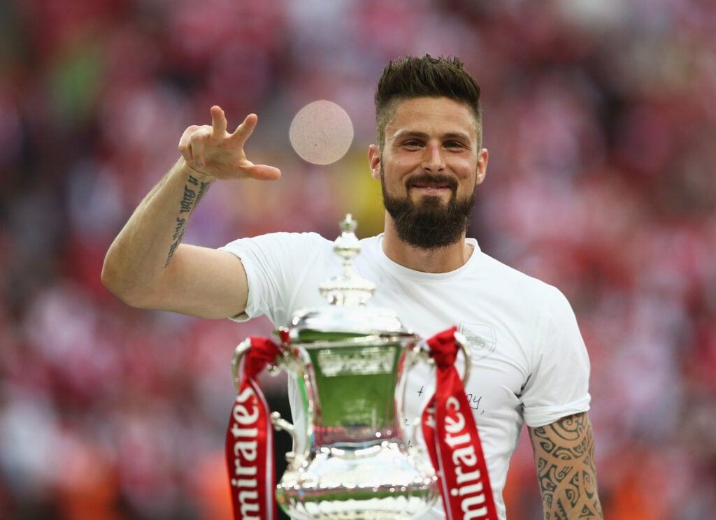 Olivier Giroud celebrates after winning the 2017 FA Cup