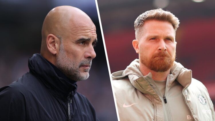 Pep Guardiola during Manchester City v Brentford - Premier League. Calum McFarlane prior to Liverpool v Chelsea - Premier League